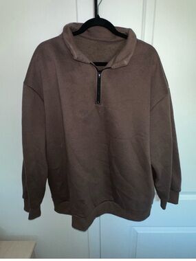 BLENCOT Brown Quarter Zip Sweatshirt Oversized Fleece Pullover Women XL